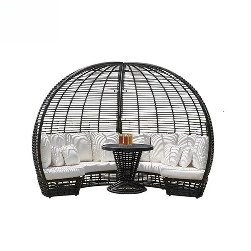 Outdoor Rattan Sofa Combination Outdoor Courtyard Garden Lying Bed Resort Birdcage Round Bed Outdoor Furniture
