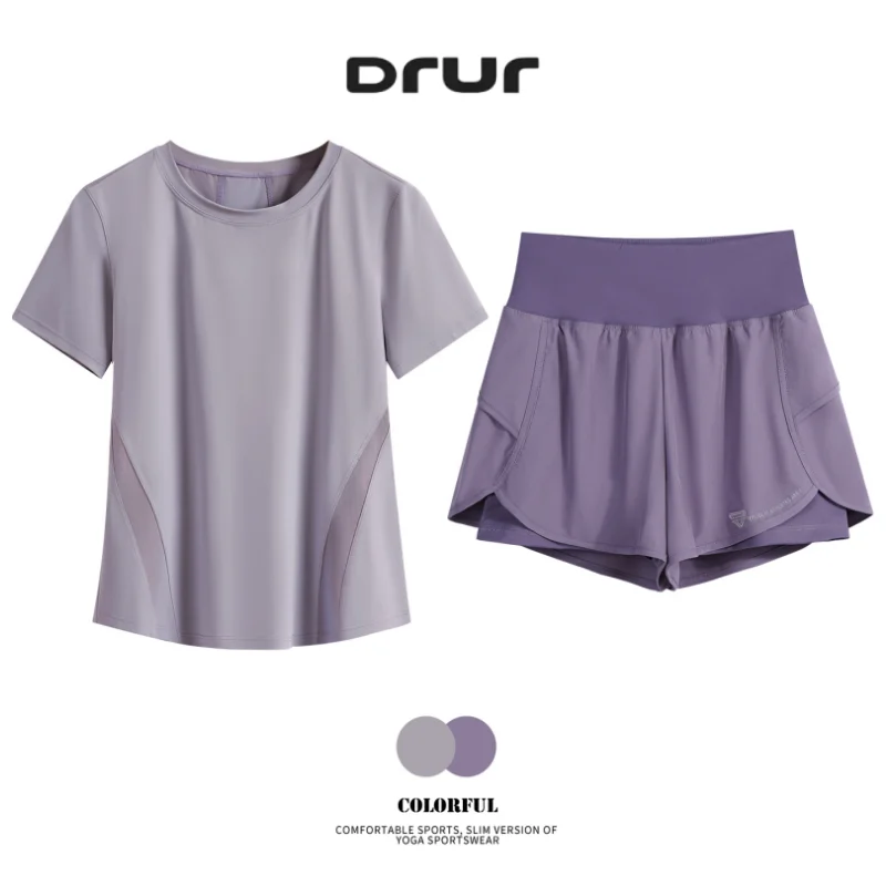 

DRUR комплект для йоги из 2 предметов, женский свободный крой, летняя дышащая спортивная одежда, быстросохнущий спортивный костюм, спортивные шорты, спортивный костюм из 2 предметов