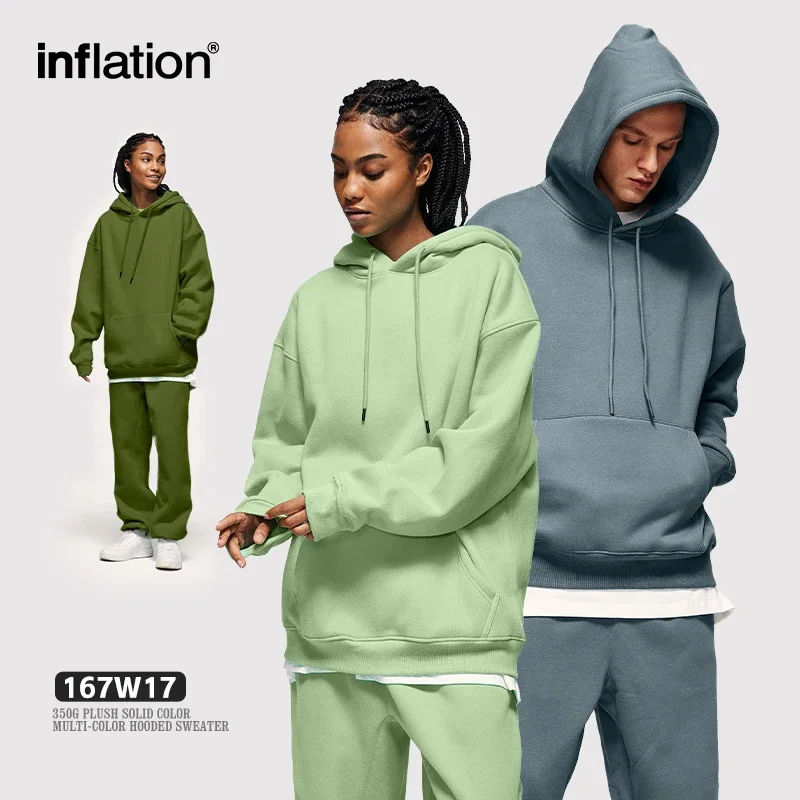 INFLATION Winter Mens Thick Fleece Hoodies Unisex Hip Hop Plain Hoodies Classics Thick Velvet Fabrics Hoodies 167W17