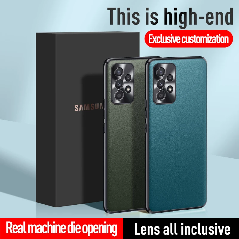 

For Samsung Galaxy A73 A53 A33 A23 Leather Metal Lens Integrated Air Cushion Anti-Drop Anti-Fingerprint Phone Case