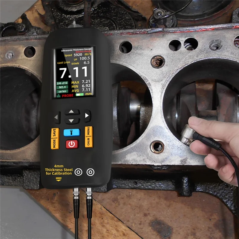 مقياس سمك بالموجات فوق الصوتية A15F، نطاق 1-300 مم مع شاشة ملونة، مع مسبار لقياس المعدن الصلب والبلاستيك الفضي PVC