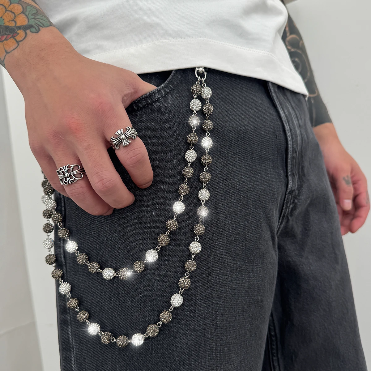 Salircon Hip Hop Strass Schlüsselbund Brieftasche Gürtel Kette Männer Punk Hosen Hipster Hose Jeans Kette Rock Harajuku Straße Schmuck