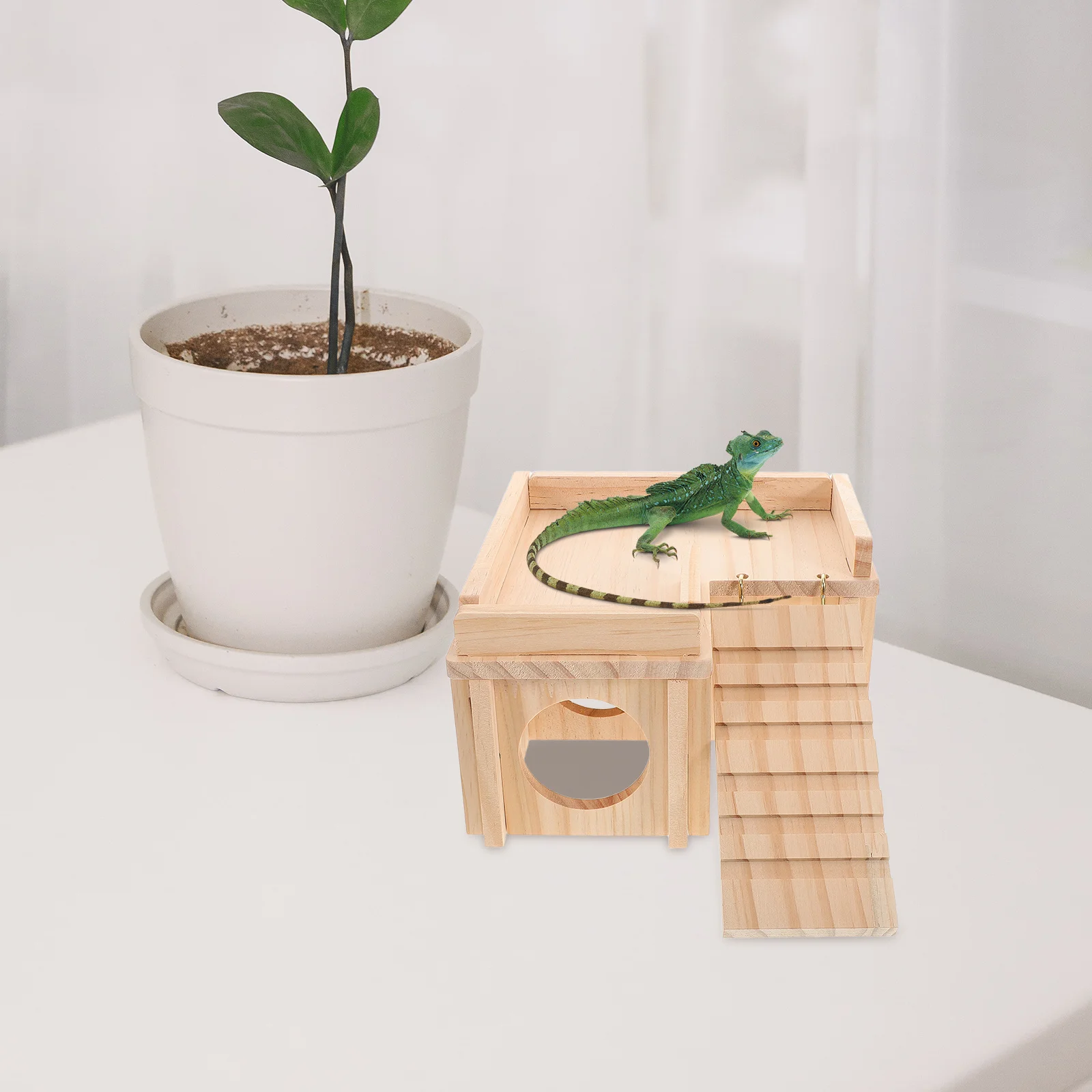 

Large Bearded Dragon Hideout Wooden Habitat Climbing Ramp Basking Platform Reptile Hideout Lizard Shelter Leopard Gecko Hide