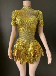 Mini vestido de lantejoulas traje para boate, sexy leotard, brilhante, adorável, prata, comemorar, strass bodysuit, aniversário, 7G