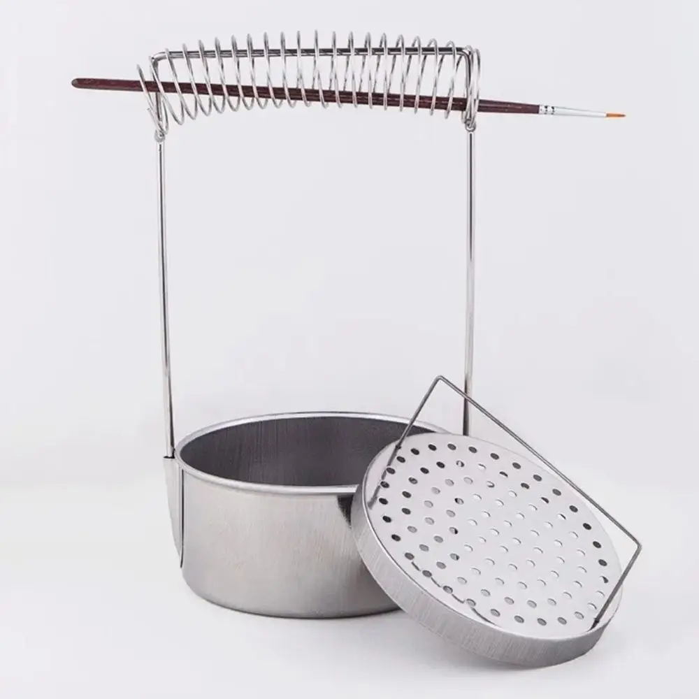 Stainless Steel Paint Brush Cleaner with Wash Tank Removable Brush Wash Pot Durable Rust-proof Paint Brush Holder