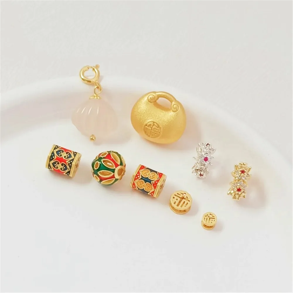 Handcrafted DIY Bracelet Necklace Accessories Gold Sand Gold Oil-dripping Hexagonal Bucket Beads Zircon Running Ring Beads
