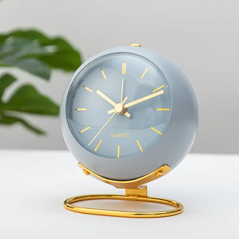 Silent Non Ticking Retro Vintage Alarm Clock Desktop Small Clock with Night Light Round Mini Alarm Clock  Bedroom Office