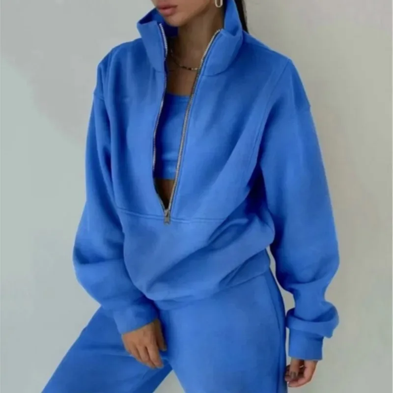 جديد s8s9 الخريف الشتاء النساء رياضية قطعتين وتتسابق الصوف اصطف سستة البلوز عالية الخصر السراويل مجموعات الإناث Sp ❤ 2025 ☆