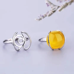 925 Sterling Silver Irregular Adjustable Ring Blank Base Fit Settings Round or Oval Cabochon For Ring Charm Jewelry Making
