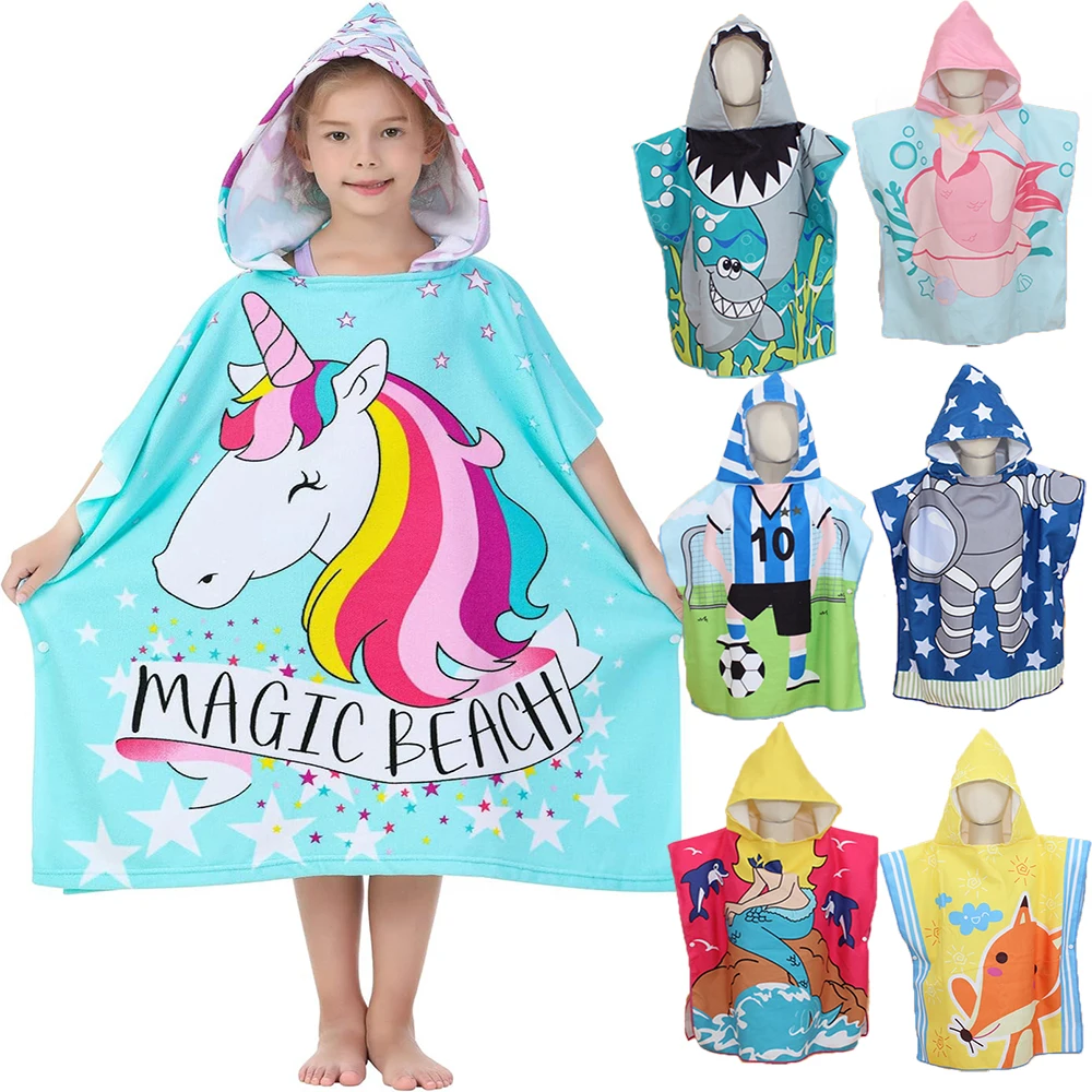 

Cartoon Bath Towels for Children Kids Unicorn Shark Mermaid Hooded Cape Boys Beach Cloak Girls Bath Robes Baby Animal Capes