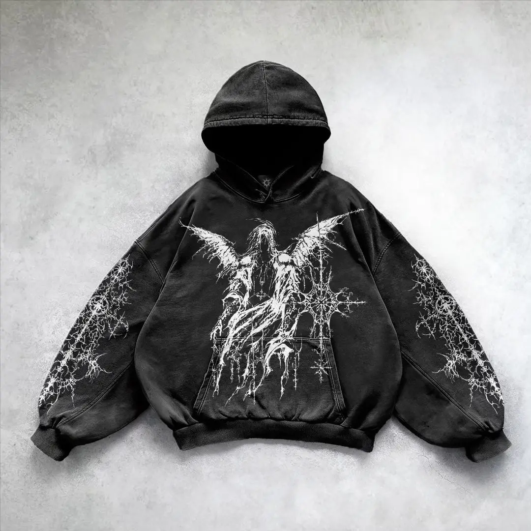 Harajuku punk angel gothic print hoodies oversized goth new goth streetwear sweatshirt hoodie couples men clothes women y2k tops