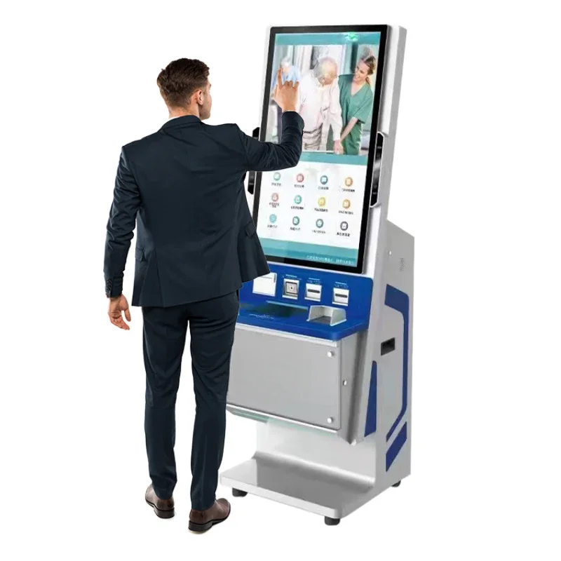 Self Service Touch screen A4 document printing and scanning kiosk with metal keyboard