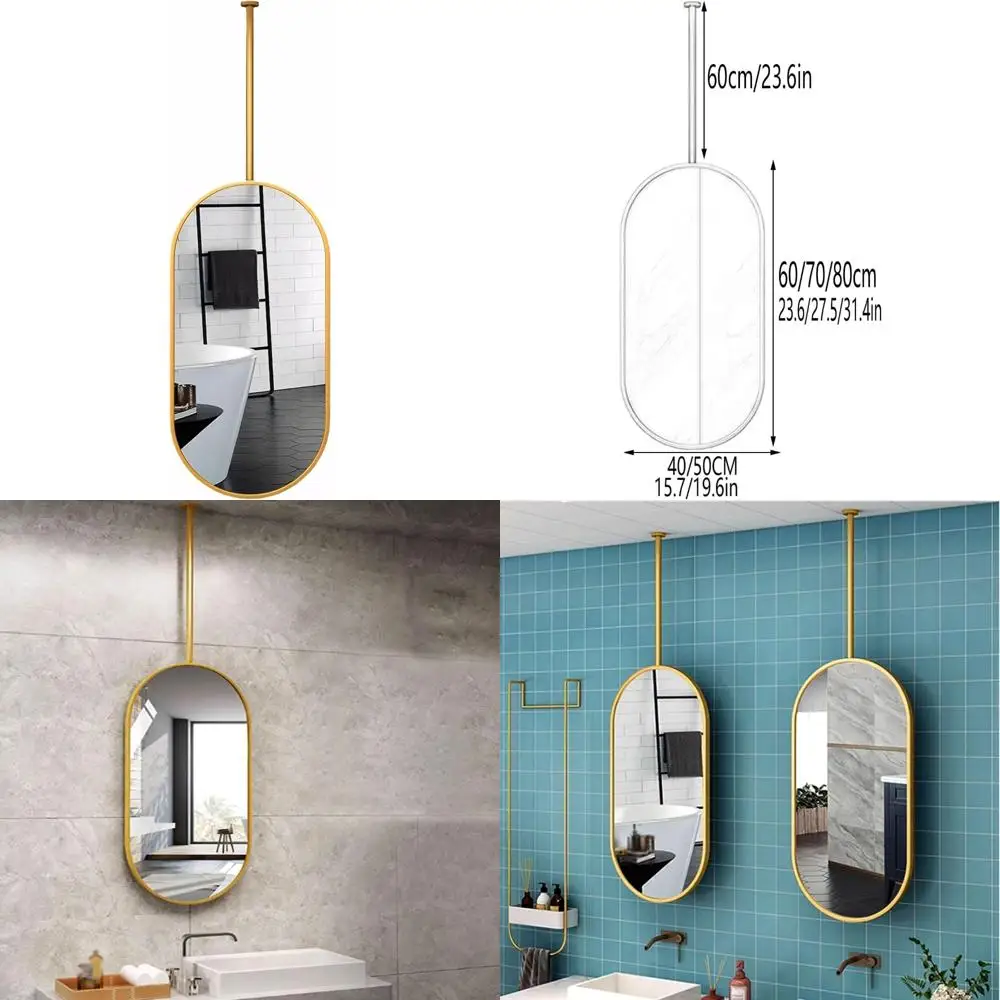 Ovaler goldfarbener Galgenspiegel mit hängendem Design für Decken- und Wandmontage im Flur und Badezimmer (40 x 80 cm)