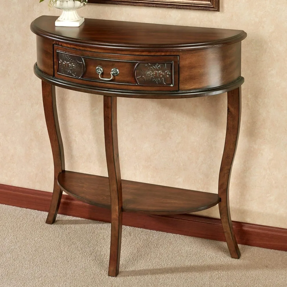 

Pennington Console Table Natural Cherry, Handcrafted Wood, Half Circle Moon, Victorian Style, Elegant Regal
