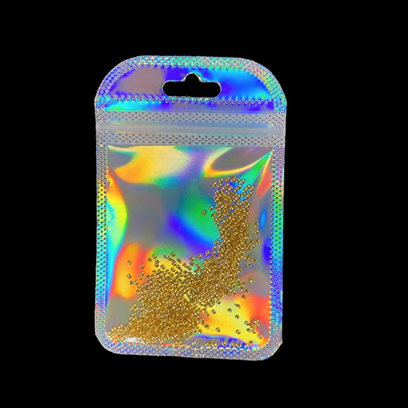 50pcs Iridescent Ziplock Bag Transparent Laser Thicken Plastic Seal Bags for Jewelry Display Handicrafts Nail Eyelash Packaging