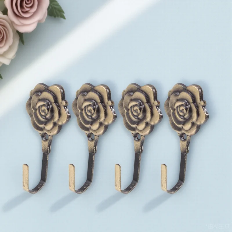

4set Rose Flower Curtain Holdback Iron Wall Mounted Drapery Tieback Decorative Hook For Bedroom Living Room Home Decor