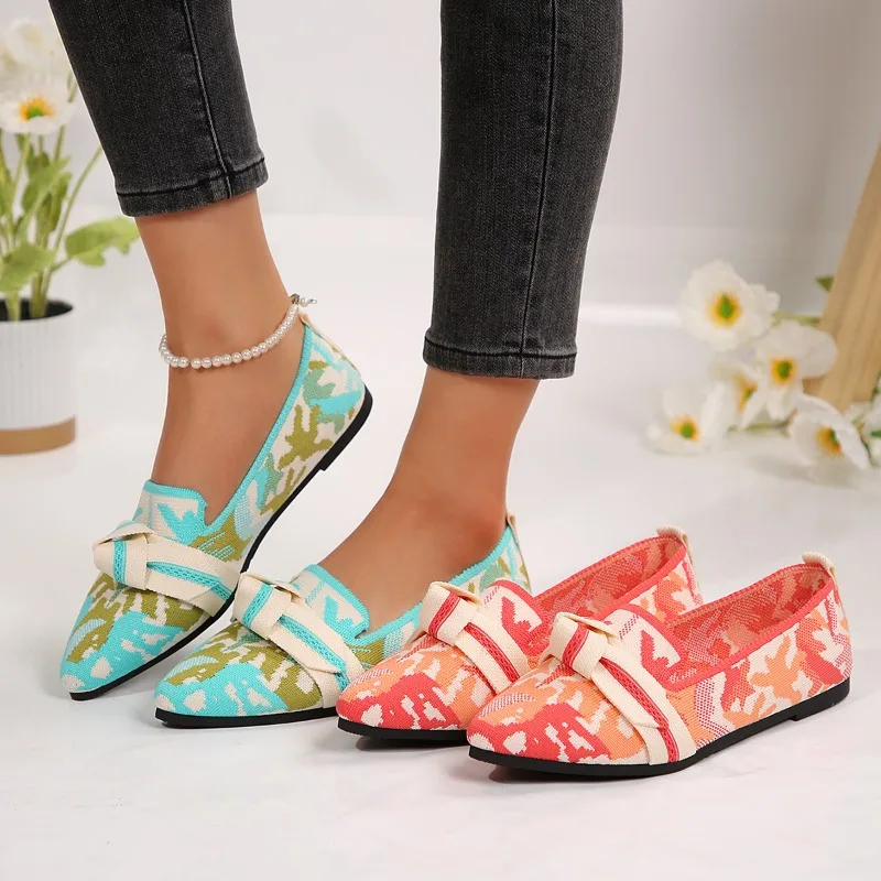 

2025 New Women's Casual Comfortable Shoes Lightweight Breathable Flat Bottom Single Shoes Bow Pointed Toe Cover Shoes Summer