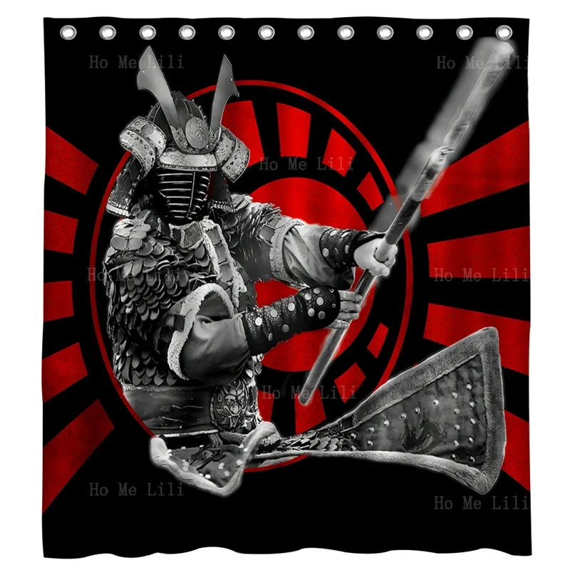 Japanese Style Red Sun Samurai A Heroic Posture In Full Armor Shower Curtain By Ho Me Lili For Bathroom Decor