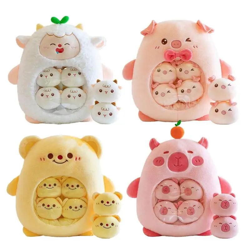 Cute Bag Of Plushies A Bag Of Animal Snack Pillow Soft Lovely Novelty Simulation Snack Plush Toys With 6 Little Animal Dolls For