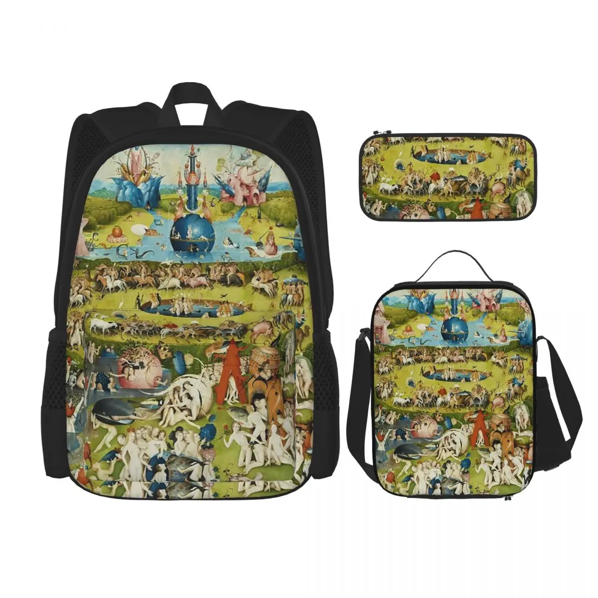 

Hieronymus Bosch Garden Of Earthly Delights Poster Backpacks Bookbag School Bags Rucksack Lunch Bag Pen Bag Three-Piece Set