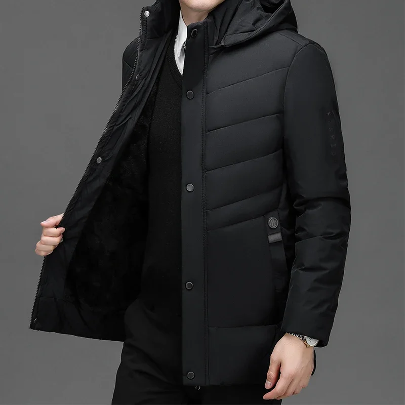 Brand Men\'s Winter Jacket Casual Business Comfortable Thickened Down Cotton Padded Jacket 2024 New Snow Detachable Hooded Parka