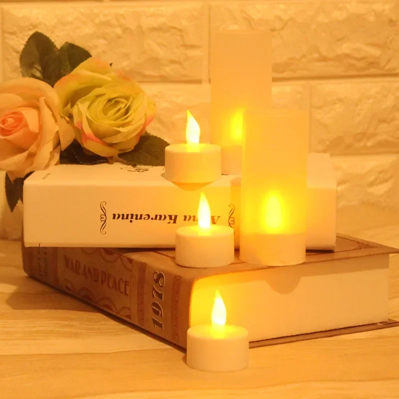 Imagem -03 - Recarregável Led Flameless Candle Tear Light Lâmpada Elétrica Waxless Valentine Home Casamento Natal Mesa Dinner Decor 12 Pcs