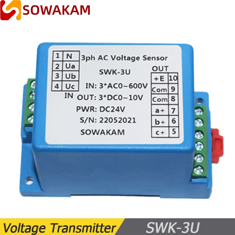 SWK-3U trójfazowy 4-przewodowy AC0-600V czujnik napięcia przetwornik napięcia przetwornik 4-20mA wyjście DC12V 24V 220V zasilacz