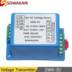 SWK-3U trifase 4 fili AC0-600V sensore di tensione trasmettitore di tensione trasduttore uscita 4-20mA alimentatore DC12V 24V 220V