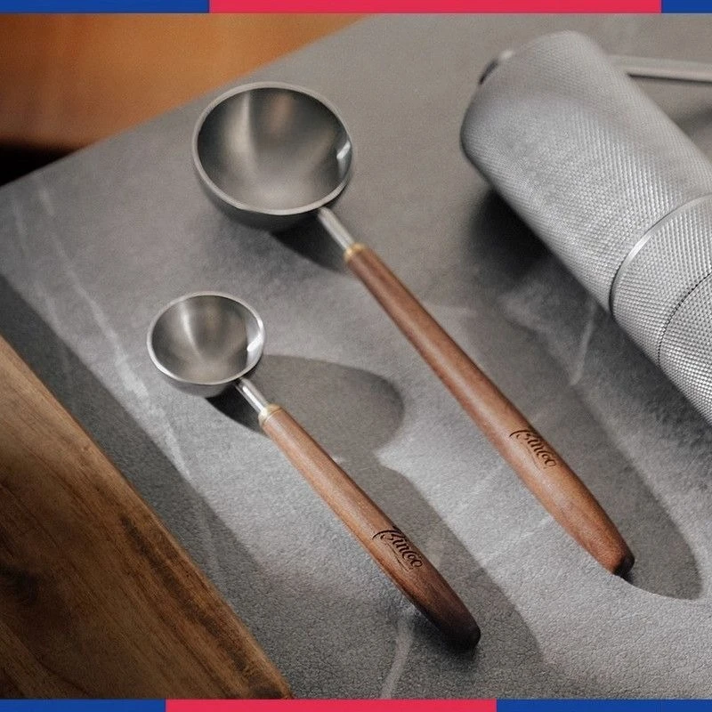 Bincoo Wooden Handle Stainless Steel Coffee Scoop Tablespoon Measuring Spoon Walnut Wood Long Handle Coffee Spoons Kitchen Tools