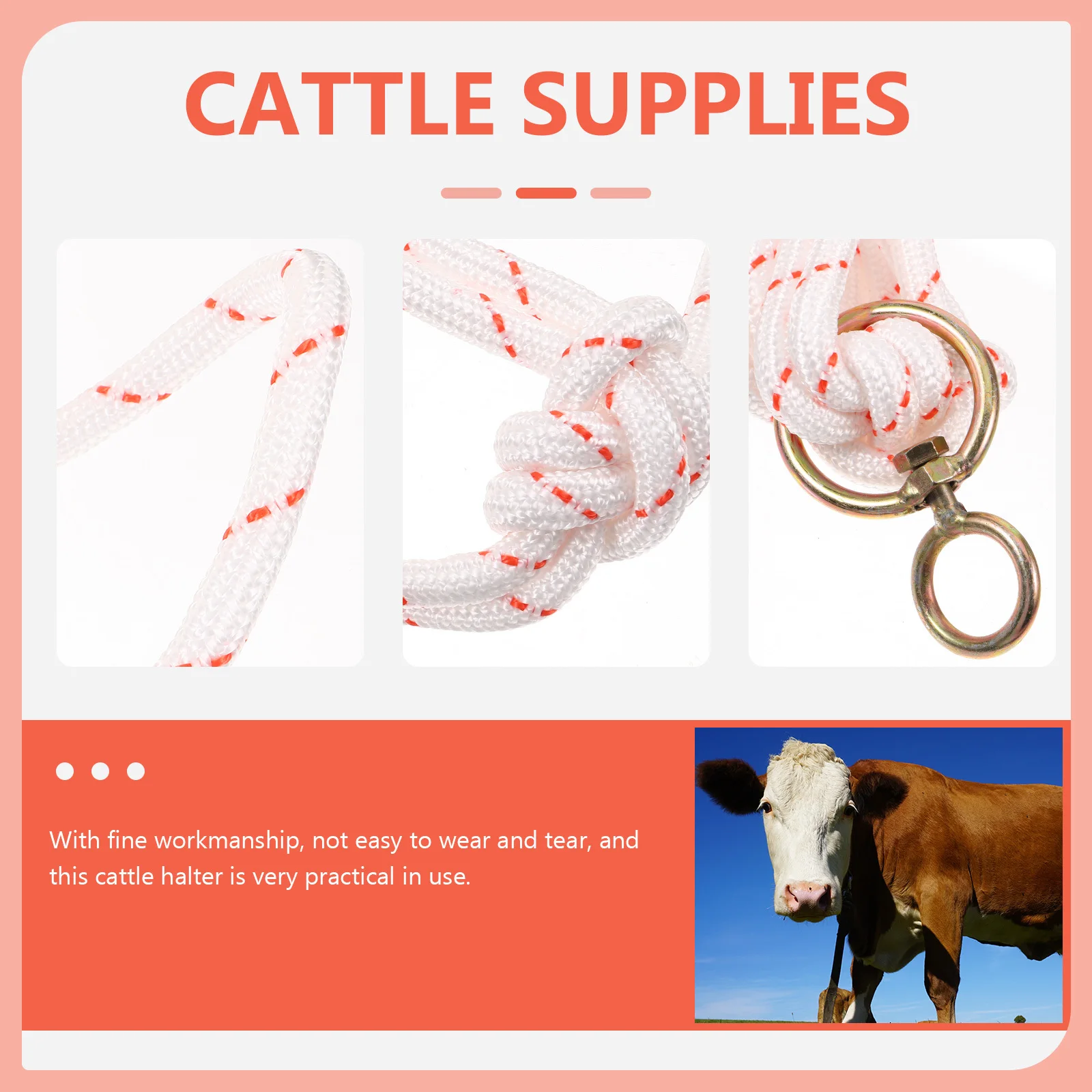 الماشية الرسن النايلون حبل مضفر الرسن ل البقرة الثور المحمولة التدريب السلامة معدات الجر دائم الرأس في الهواء الطلق #5