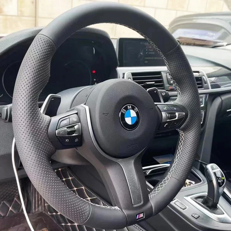 Hand-stitched black leather car steering wheel cover for BMW M Sport  F06 F10 F15 F16 F20 F21 F25 F30 F32gt F80 F82 X1 X3 x5 x6