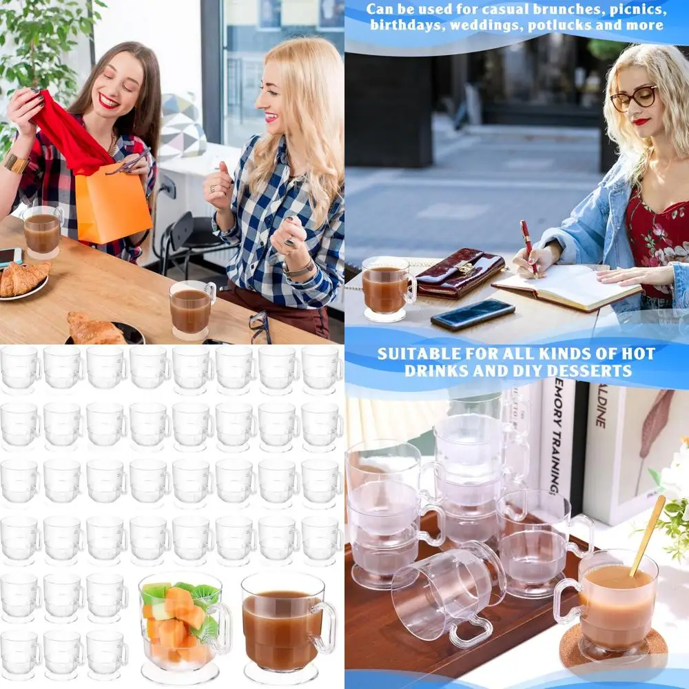 

Set of 50 Clear Plastic Coffee Cups with Handle, 8 oz, Disposable and Reusable for Parties, School, and Crafts