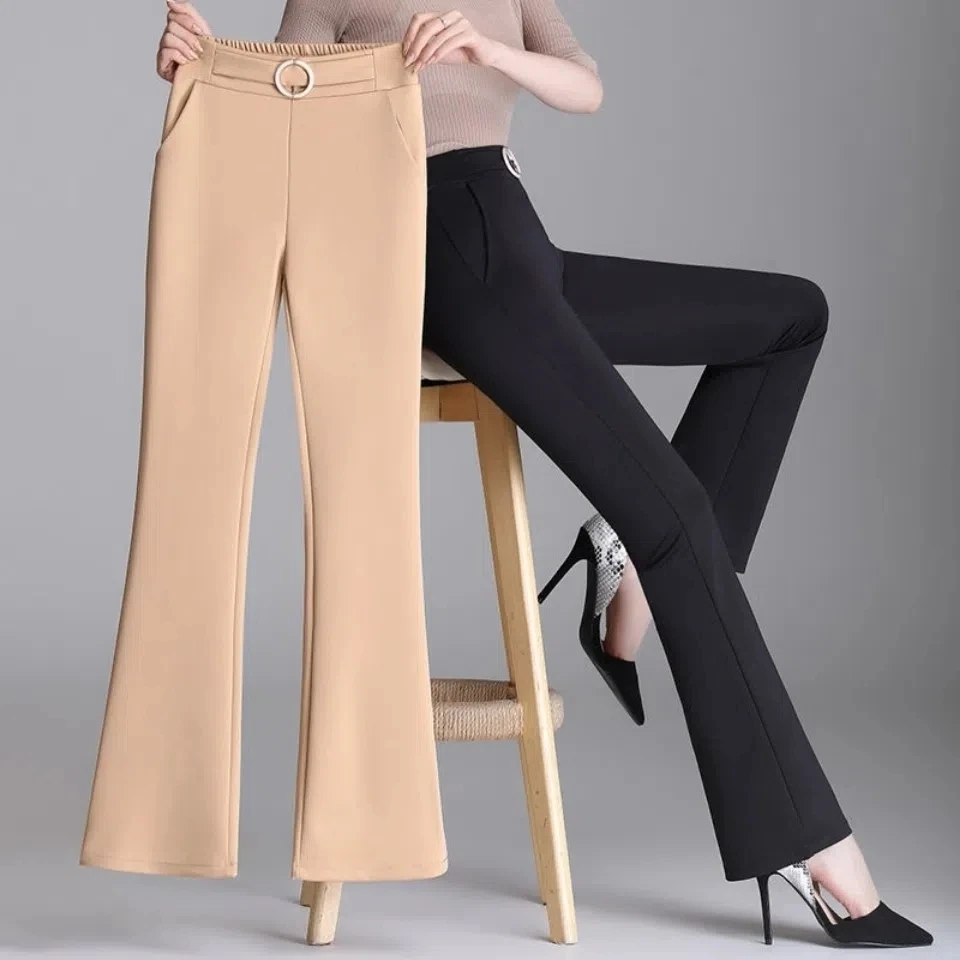 

High Waist Flare Pants Women Vintage Elastic Waist Suit Pant Korean Fashion Loose Straight Pants Spring Autumn Stretch Sweatpant