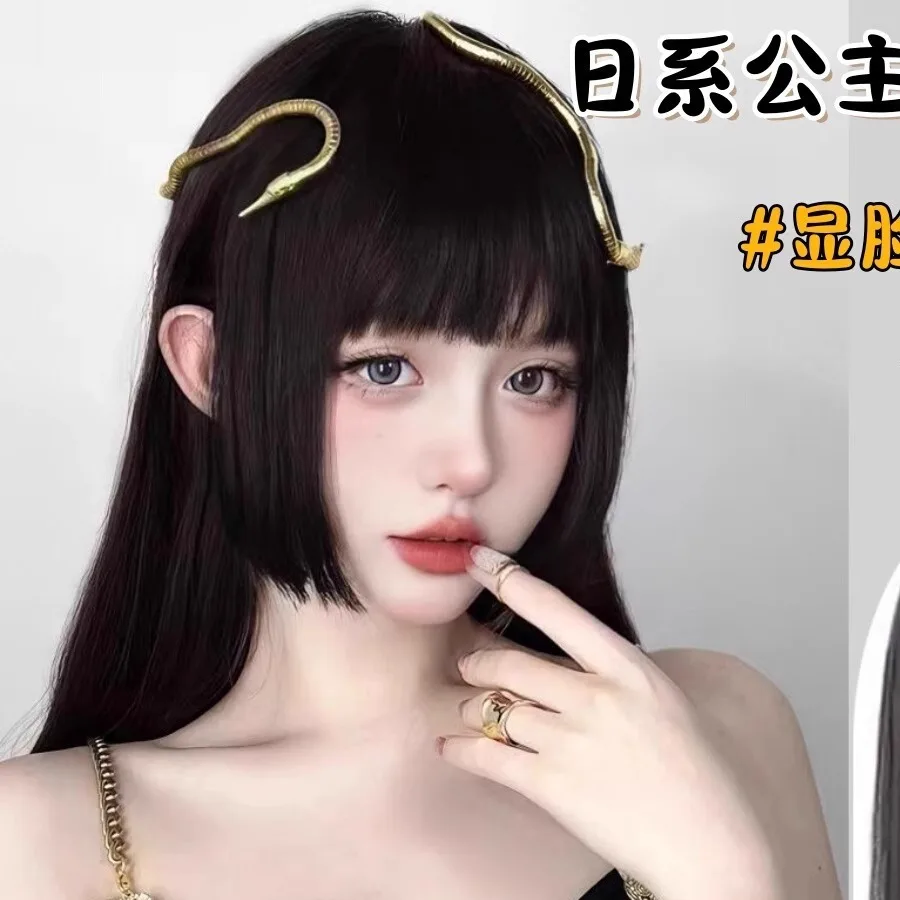 باروكة صناعية طويلة مستقيمة للنساء، شعر أسود طبيعي، شعر مستعار برأس كامل، شعر مستعار لطيف للحفلات التنكرية اليومية