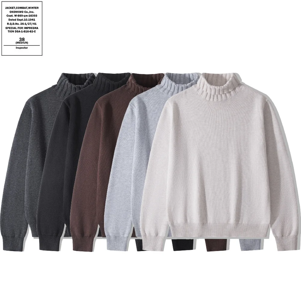 Autumn Winter Basic Turtleneck Pullover Sweater for Men American Vintage 65% Wool Blend Knit Commuter Base Layer Top OKONKWO