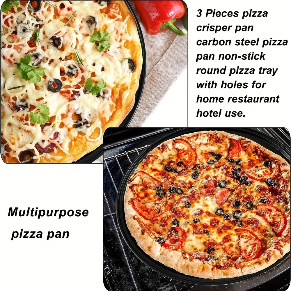 Carbon Steel Perforated Pizza Pan Set Non Stick Mupti Purpose Cooking Plate Round 9/10/11/12/14 Inch Pizza Baking Tray