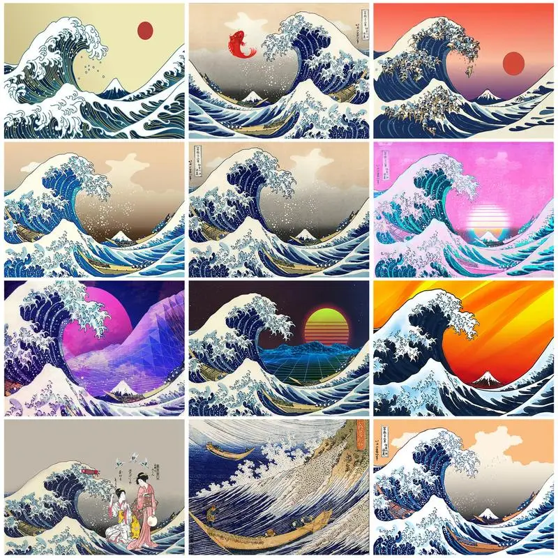 

CHENISTORY 5D Diy Full Round Diamond Painting Kit Waves Of The Sea Cross Stitch Scenery Mosaic Kit Diamond Embroidery Home Decor