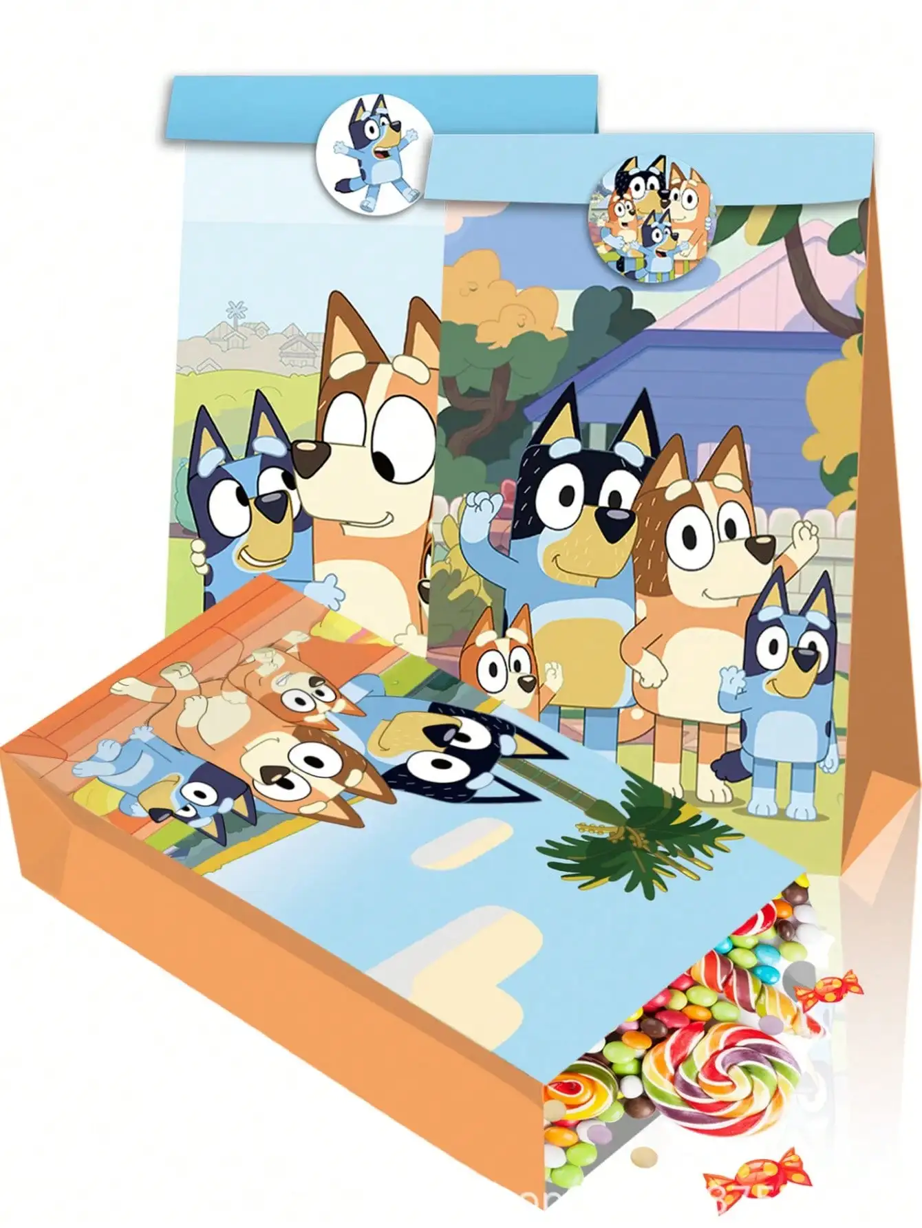 45/90 Pezzi Adesivi Decorativi Blu Bluey, Scatola Sorpresa Bingo, Sacchetto Regalo per Festa di Compleanno, Adesivi Sigillanti Autoadesivi