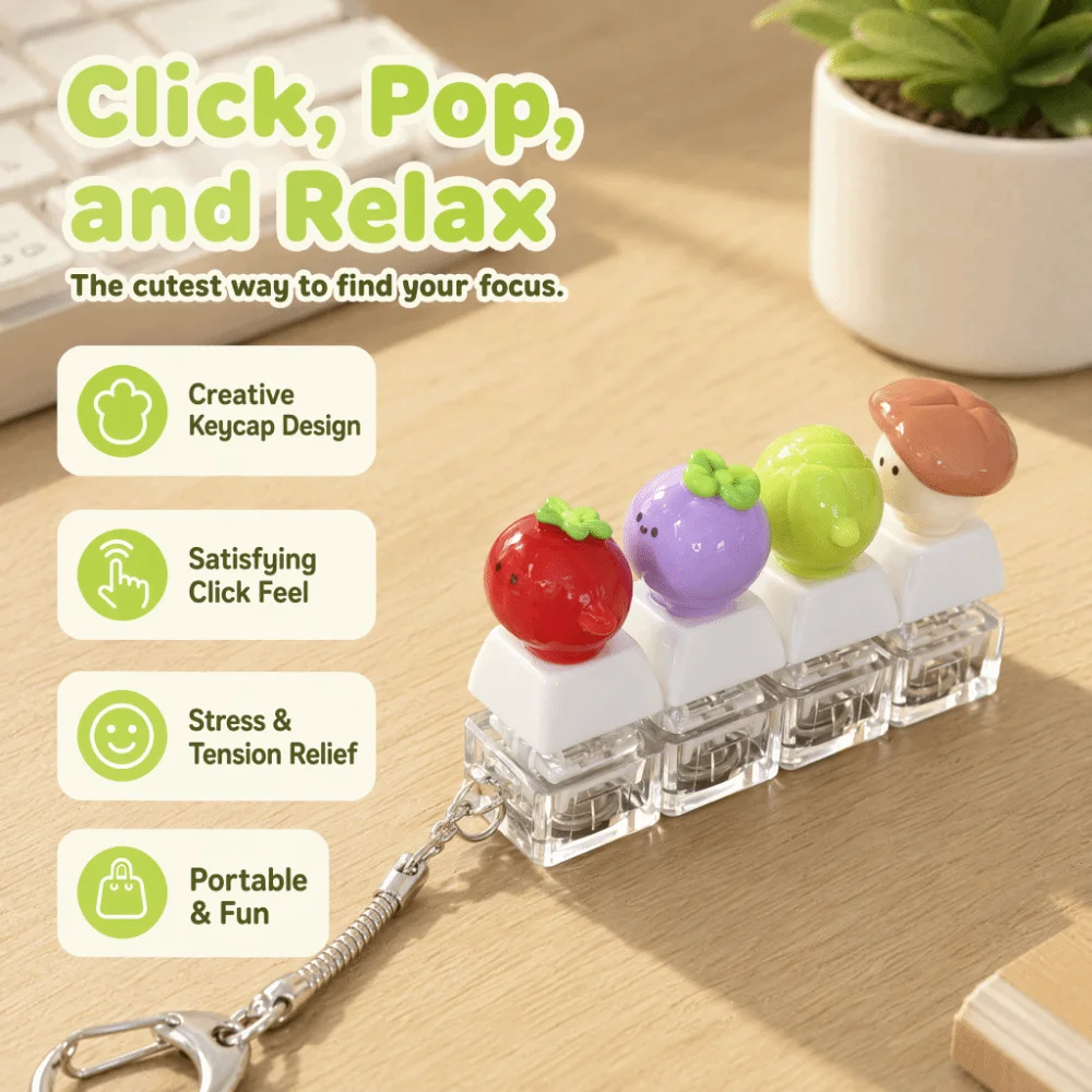 Finger Button Anti-stress Pendant Mechanical Vegetable Keycap Stress Relief Clicker Pass The Time Keyboard Fidget Keychain