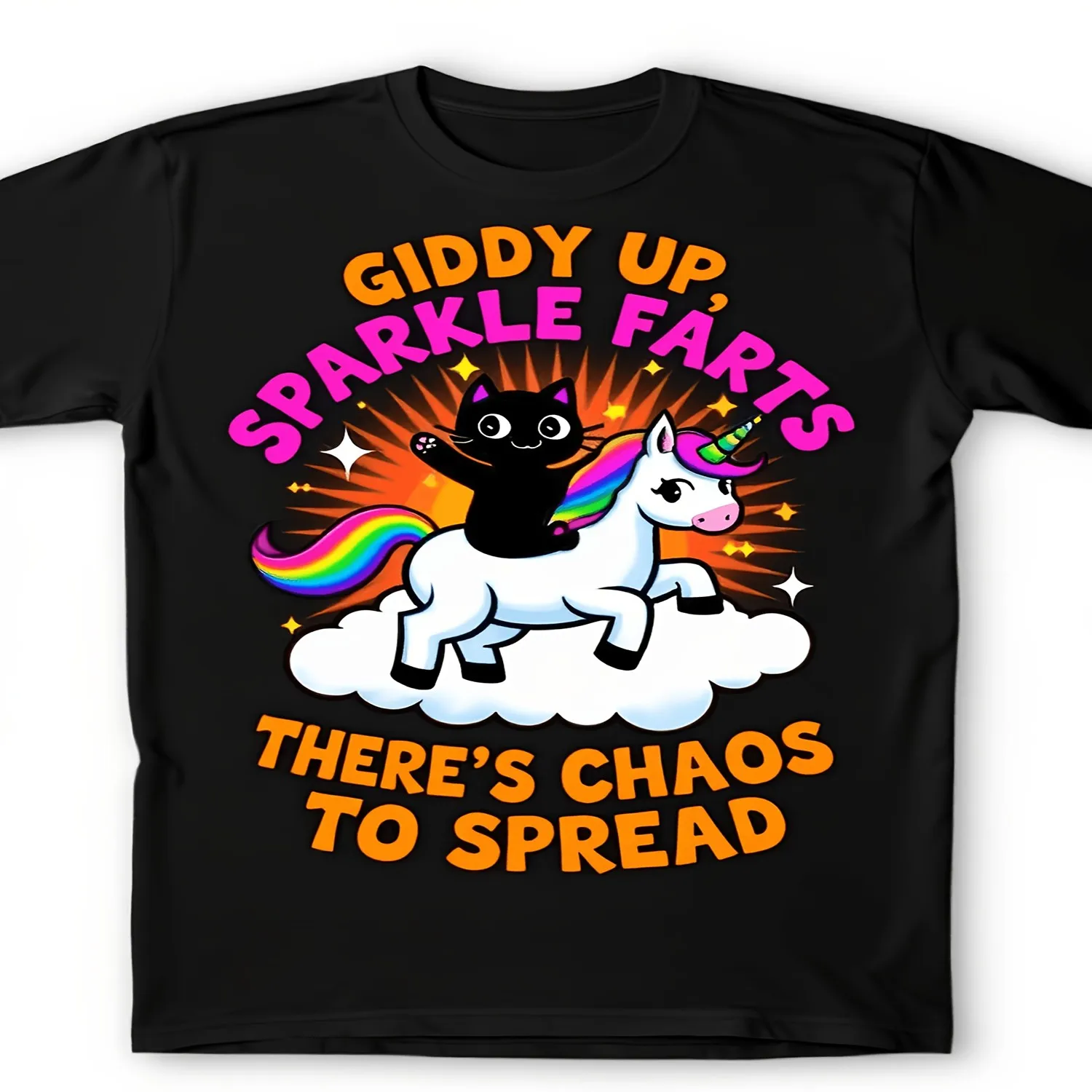 Giddy Up Sparkle Farts Theres Chaos to Spread Cat Unicorn T Shirt 100% cotton t shirt, Gift tshirt