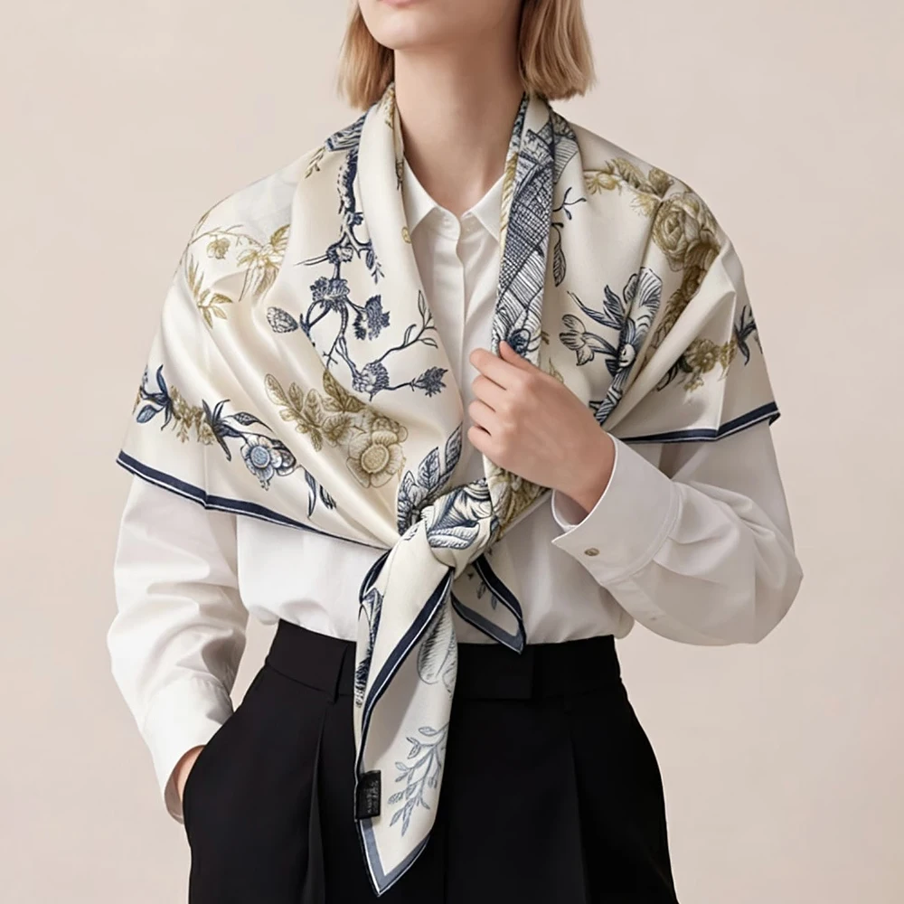 

[BYSIFA] Сине-белый шарф-платок из 100% шелка для женщин, новинка весна-осень, квадратные платки, головные платки для волос, зимние накидки, буфанда