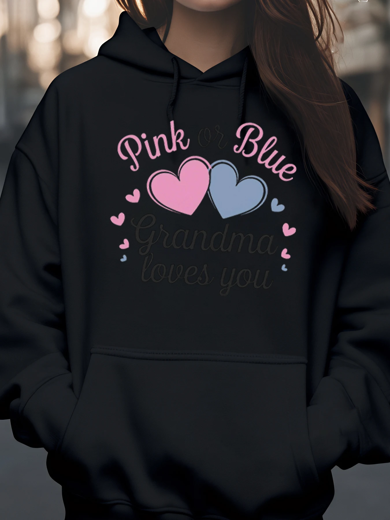 سترة بغطاء للرأس مطبوعة على شكل قلوب للجدة باللون الوردي أو الأزرق، هدية عيد الحب لملابس عائلة الجدة للنساء