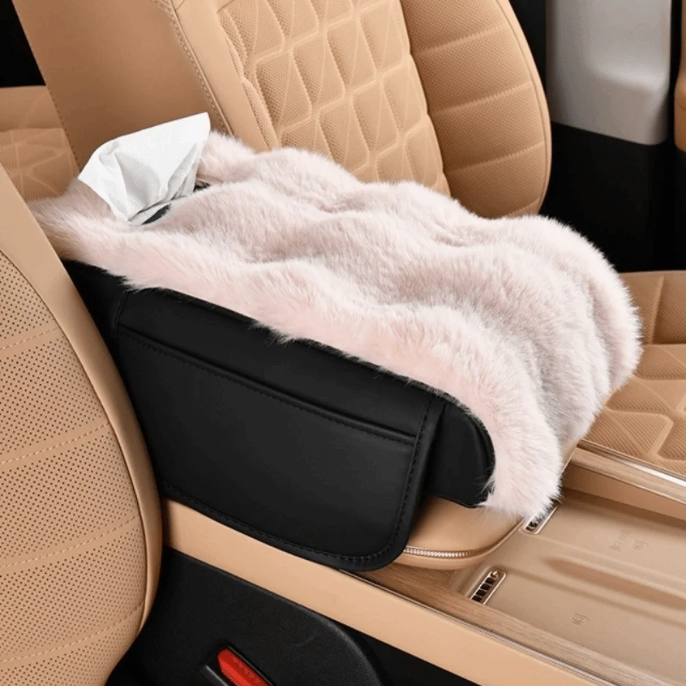 

Plush Car Armrest Box Mat Interior Decor Three-in-one Universal Car Tissue Box Multi-Functional Design Storage Pocket