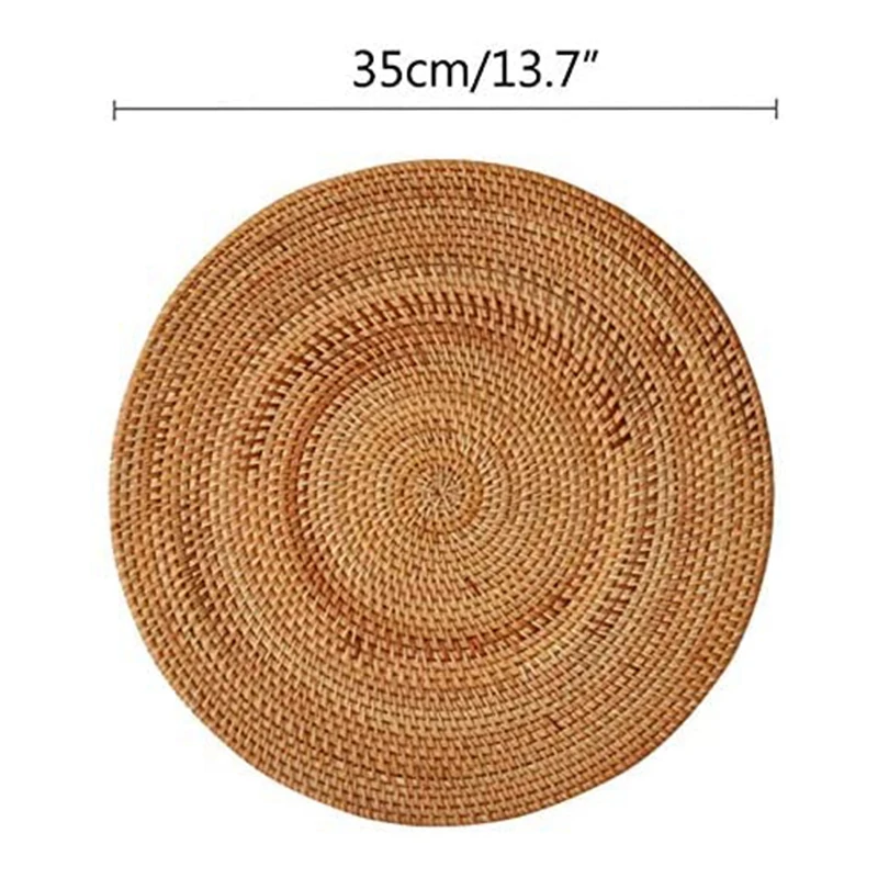 Rattan Woven Placemats Round Table Mats Non Slip Heat Resistant Place Mat Wicker Placemat Trivets for Hot Dishes Round