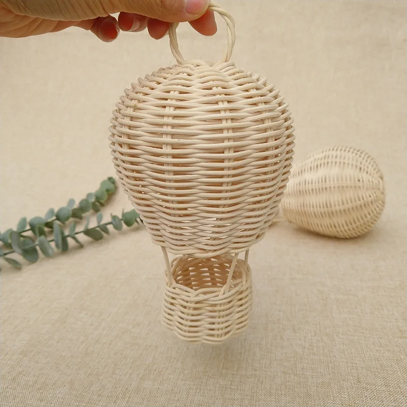 Handmade Rattan Hot Air Balloon Ornament for Baby Bedroom Decor Wall Hanging Decoration Photography Props Woven Pendant
