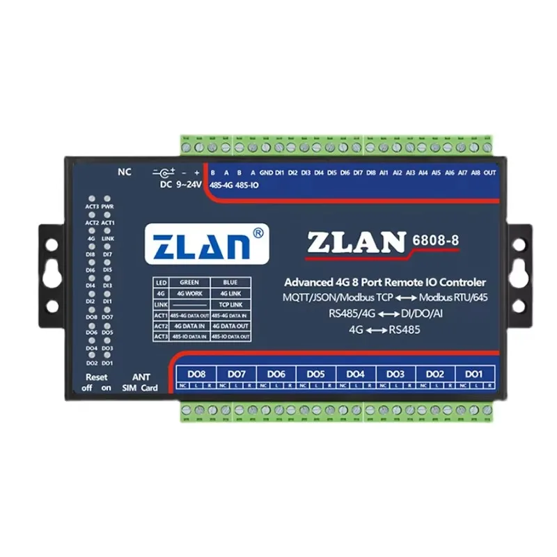 

4G Modbus gateway JSON MQTT RS485 8 ports DI/DO/AI ethernet io ZLAN6808-8