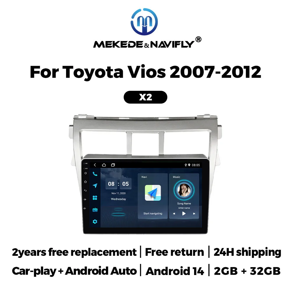 Android GPS Screen 9inch For Toyota Vios Yaris 2007 2008 2009 2010 2011 2012 Car Radio Multimedia Player Carplay Auto Car Stereo
