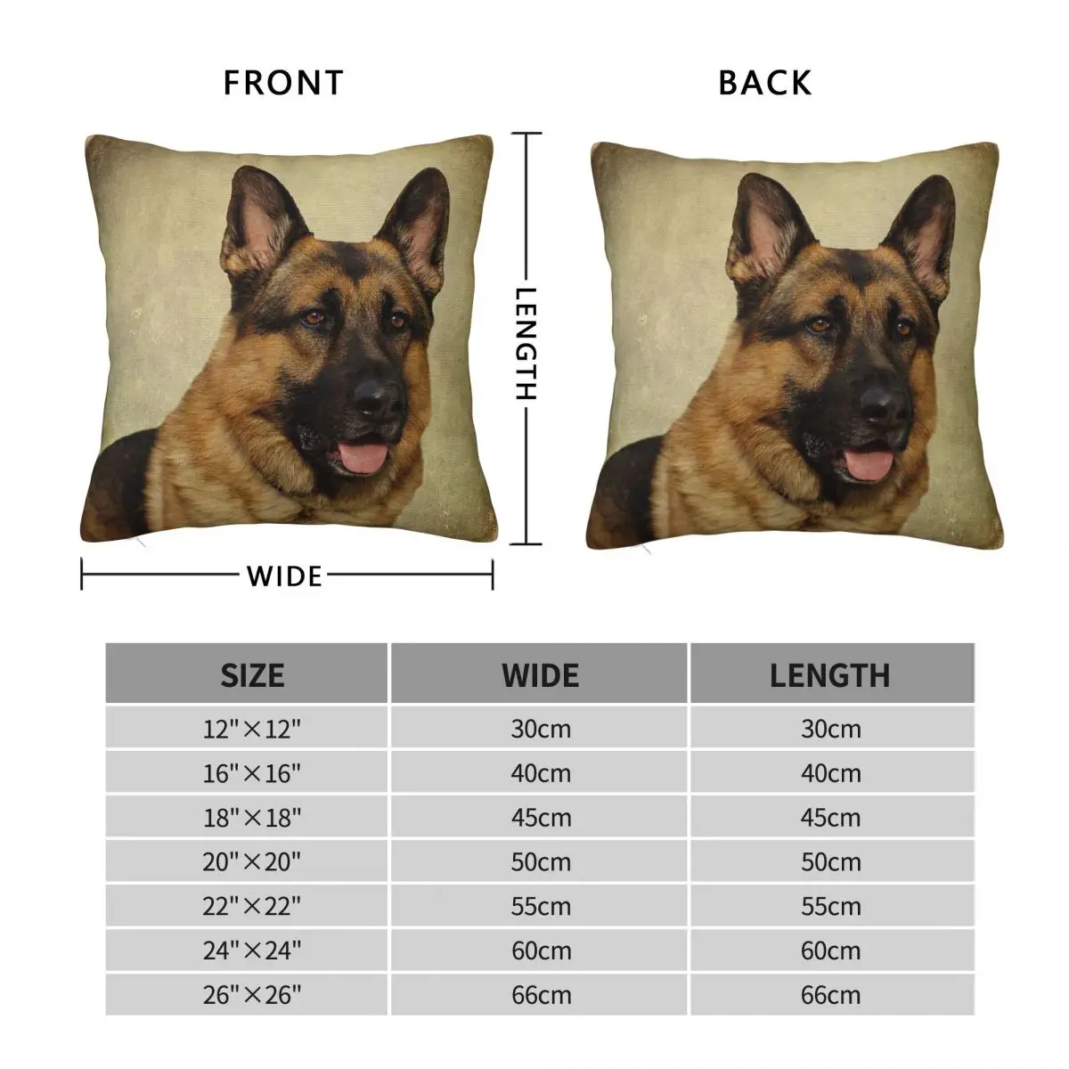 German Shepherd Portrait Square Pillowcase Polyester Linen Velvet Printed Zip Decor Pillow Case Car Cushion Cover 18