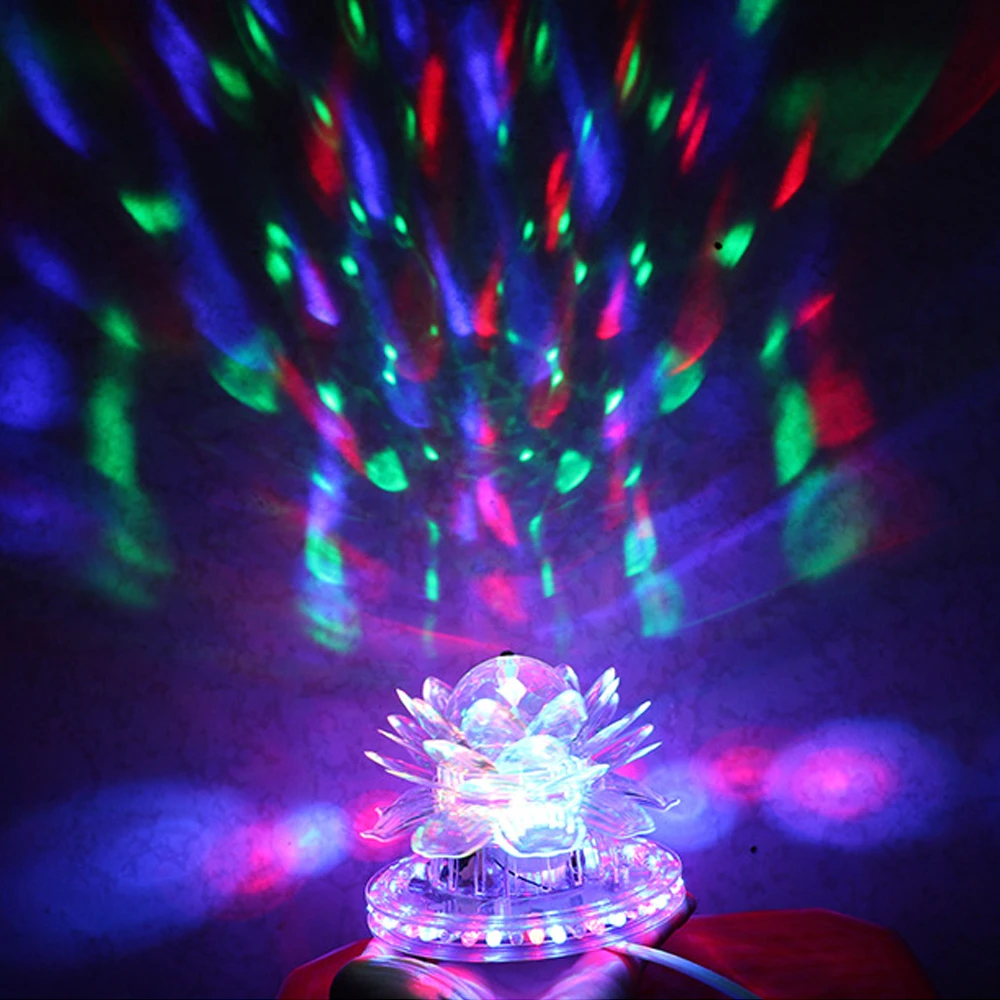 RGB LED DJ Disco Stage Light Auto Rotating Lotus Shape Magic Ball Lamp for Wedding Christmas Holiday Party KTV Bar Decoration