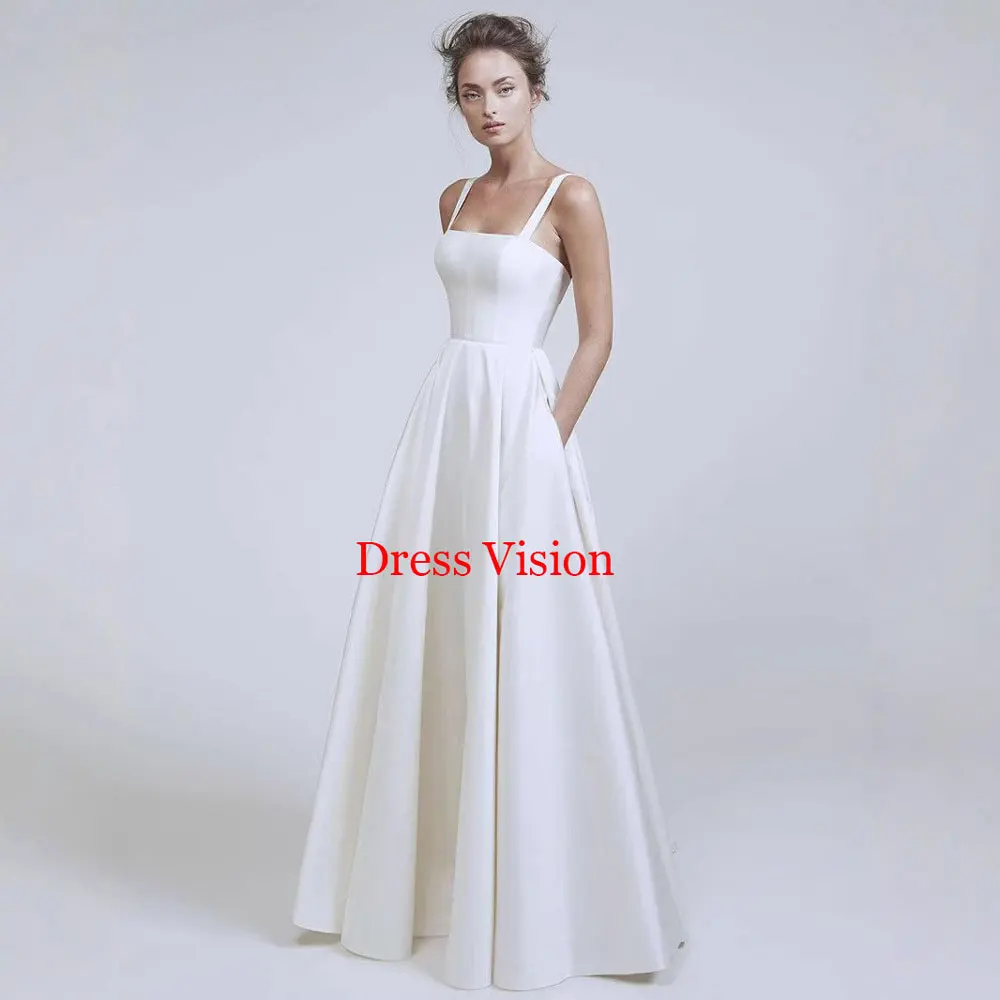 Customized Simple Satin Wedding Dresses For Women Spaghetti Straps Backless Elegant Bridal Gown A-line Bride Dresses Vestido